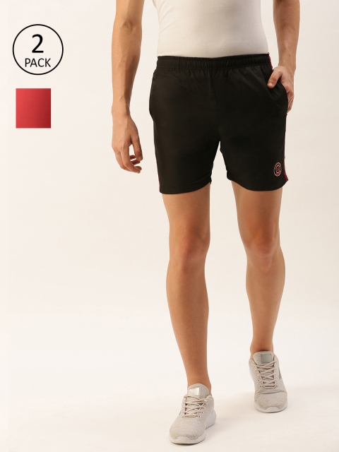 

Sports52 wear Men Pack of 2 Black & Red Solid Regular Fit Sports Shorts with Side Stripes