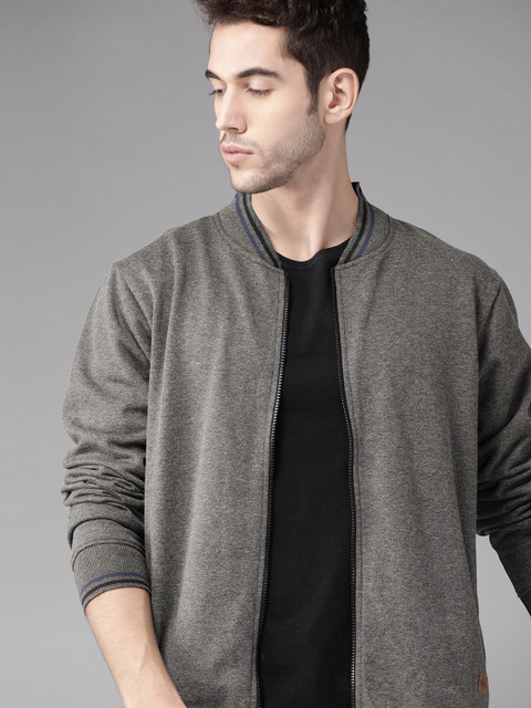 

Roadster Men Charcoal Grey Solid Sweatshirt