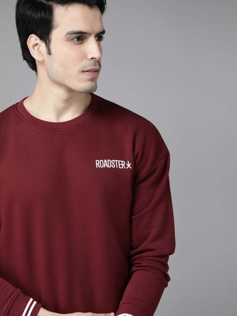 

Roadster Men Maroon Solid Sweatshirt