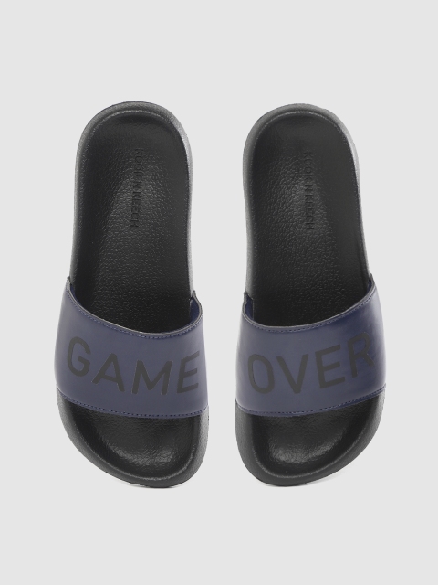 

Kook N Keech Men Navy Blue & Black Game Over Print Sliders