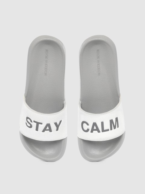 

Kook N Keech Men White & Grey Printed Sliders