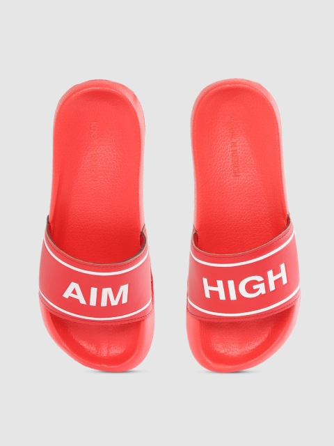 

Kook N Keech Men Red & White Typography Printed Sliders