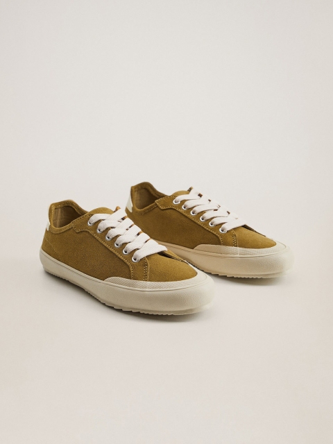

MANGO Women Mustard Brown Solid Leather Sneakers