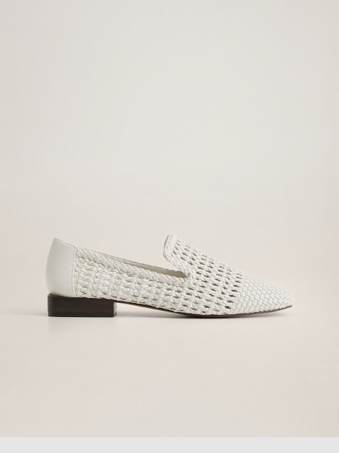 

MANGO Women White Basket Weave Loafers