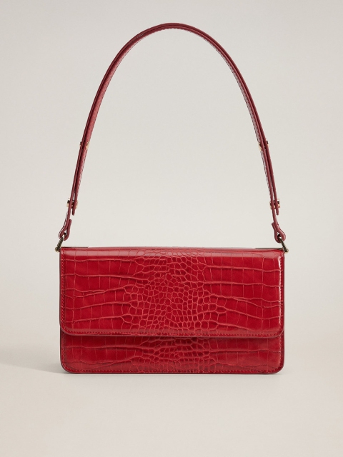 

MANGO Red Croc-Textured Shoulder Bag