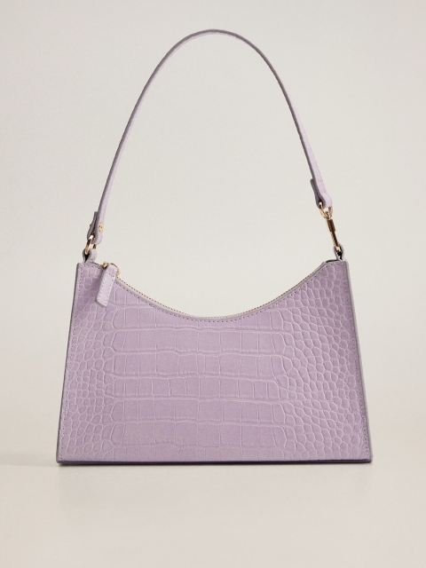 

MANGO Lavender Croc-Textured Small Shoulder Bag