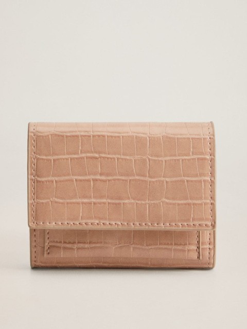 

MANGO Women Beige Croc Textured Two Fold Wallet