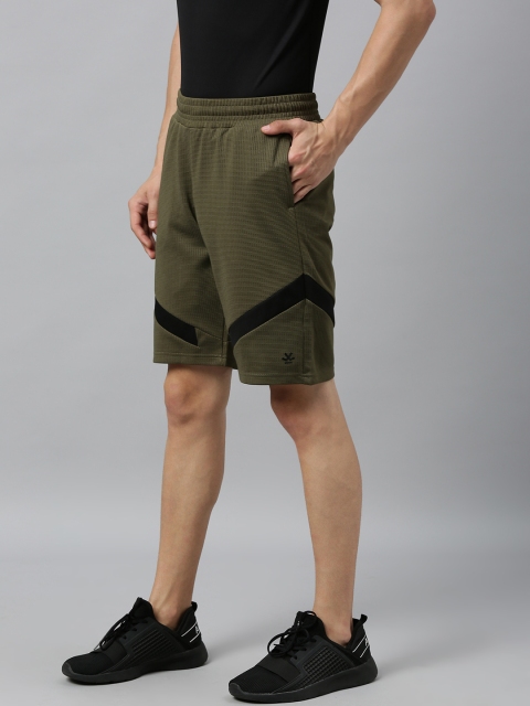 

WROGN ACTIVE Men Olive Green & Black Striped Regular Fit Sports Shorts