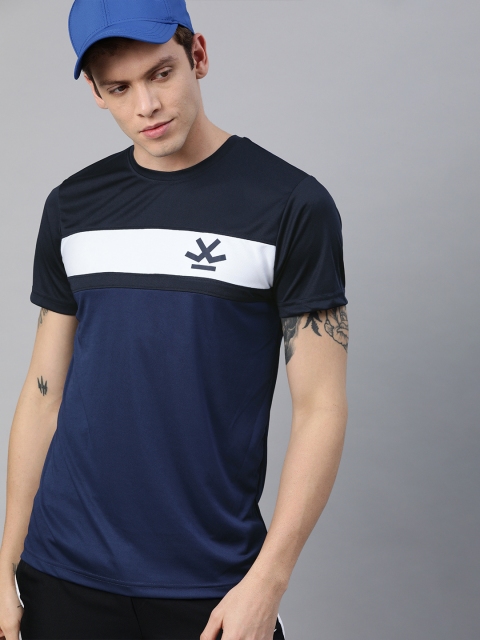

WROGN ACTIVE Men Navy Blue & White Colourblocked Round Neck T-shirt