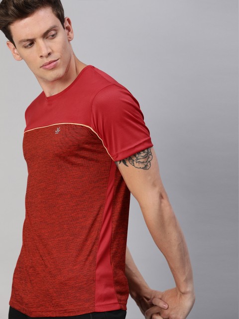 

WROGN ACTIVE Men Maroon Solid Melange Effect Round Neck T-shirt