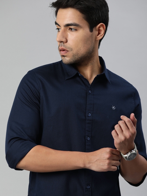 Men Navy Blue Slim Fit Casual Shirt