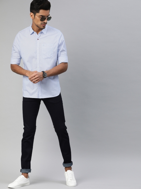 

WROGN Men White & Blue Slim Fit Striped Casual Shirt