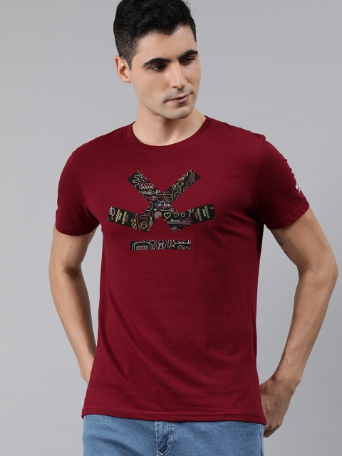 

WROGN Men Maroon Printed Slim Fit Round Neck Pure Cotton T-shirt