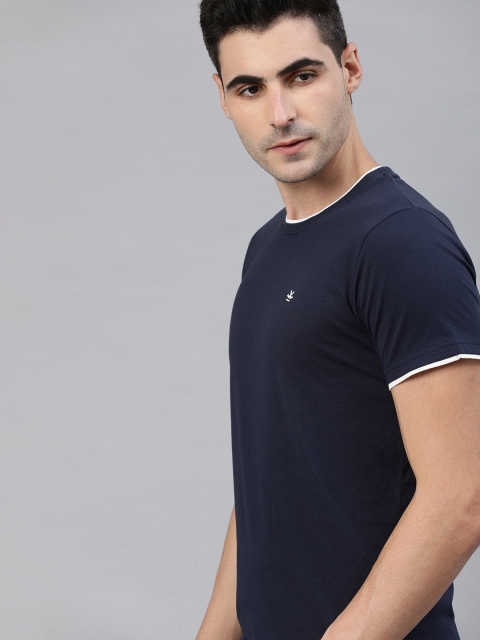 

WROGN Men Navy Blue Solid Round Neck T-shirt