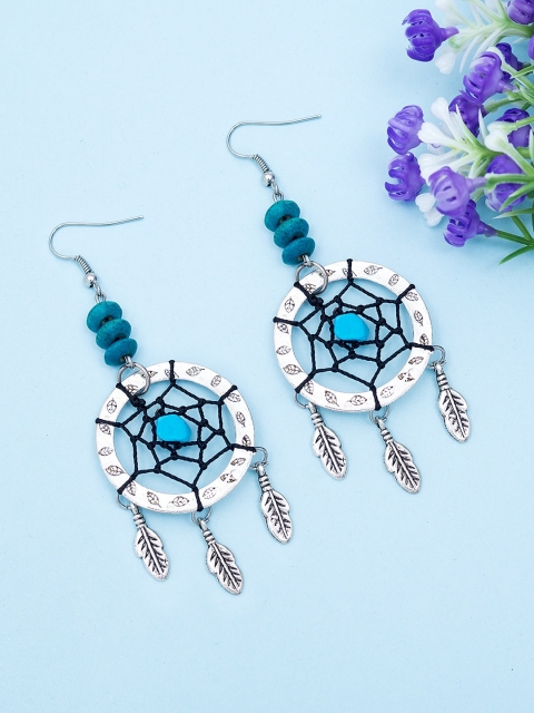 

Golden Peacock Silver-Plated & Blue Dreamcatcher Drop Earrings