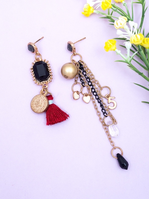 

Golden Peacock Multicoloured Contemporary Mismatch Drop Earrings, Multi