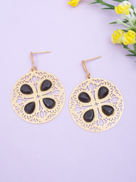 

Golden Peacock Gold-Plated & Black Handcrafted Circular Drop Earrings