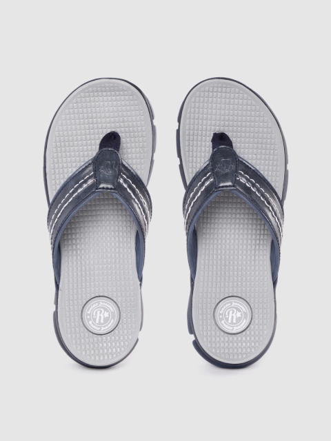 

Roadster Men Navy Blue & Grey Thread-Work Thong Flip-Flops
