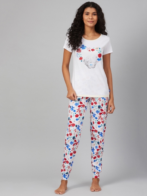 

Marks & Spencer Women White & Blue Floral Printed Night suit