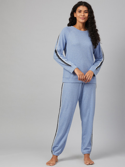 

Marks & Spencer Women Blue Solid Raglan Sleeves Night suit