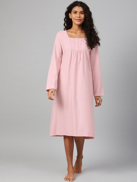 

Marks & Spencer Pink Lace Pleated Solid A-Line Nightdress