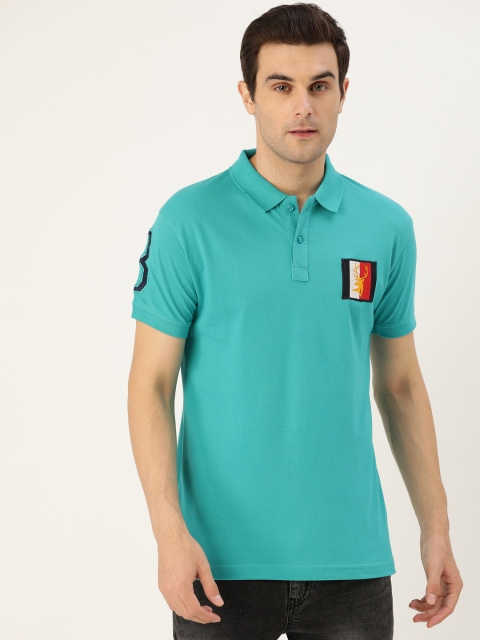 

PORTBLAIR Men Turquoise Blue Solid Polo Collar T-shirt