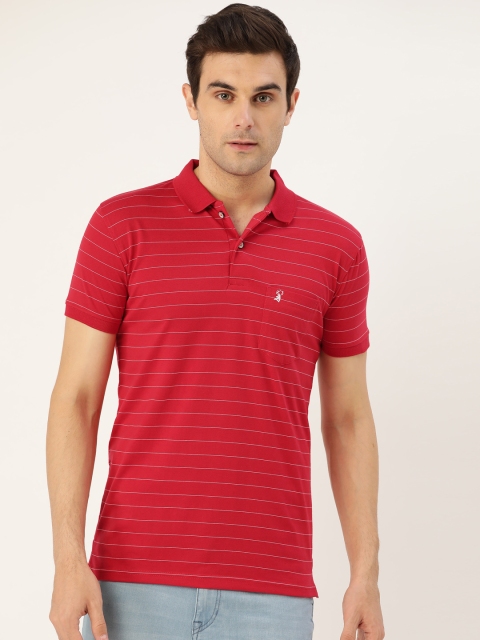 

PORTBLAIR Men Red Striped Polo Collar T-shirt