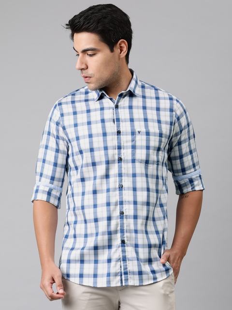 

Van Heusen Sport Men White & Blue Slim Fit Checked Casual Shirt