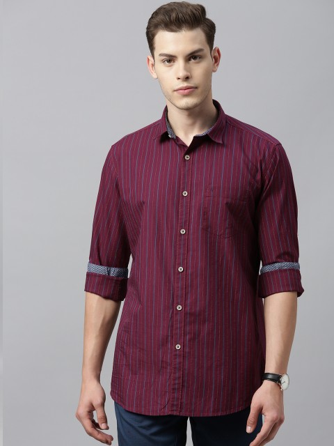 

Van Heusen Sport Men Maroon & Blue Slim Fit Striped Casual Shirt