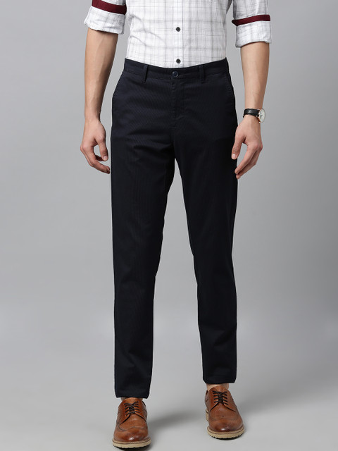 

Van Heusen Sport Men Navy Blue Tapered Fit Striped Regular Trousers