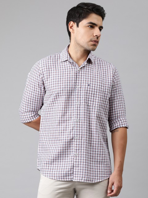 

Van Heusen Sport Men White & Brown Slim Fit Checked Casual Linen Shirt