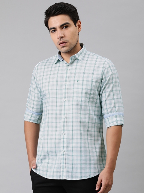 

Van Heusen Sport Men White & Teal Green Slim Fit Checked Casual Shirt