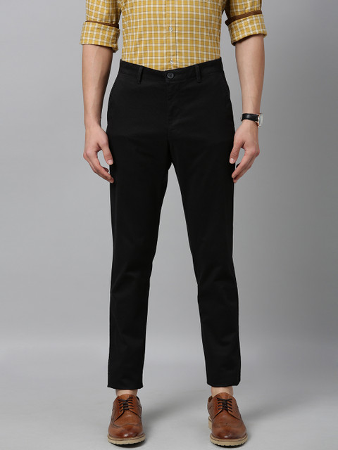 

Van Heusen Sport Men Black & Grey Tapered Fit Striped Cropped Regular Trousers