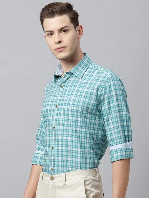 

Van Heusen Sport Men Turquoise Blue & White Slim Fit Checked Casual Shirt