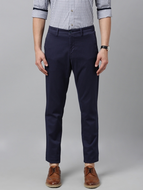 Van Heusen Sport Men Navy Blue Tapered Fit Solid Regular Trousers