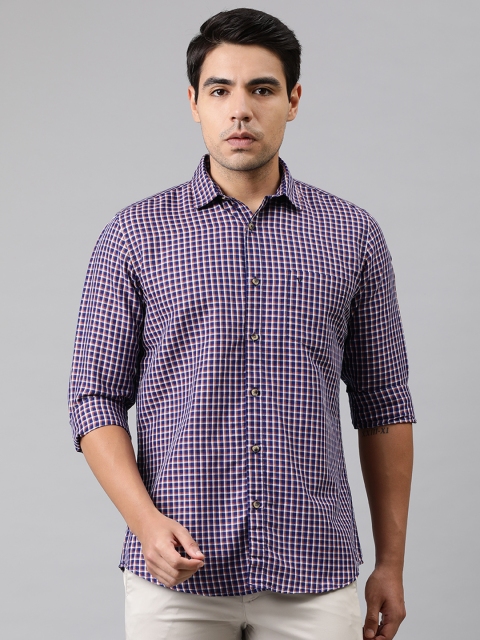 

Van Heusen Sport Men Navy Blue & Orange Slim Fit Checked Casual Shirt