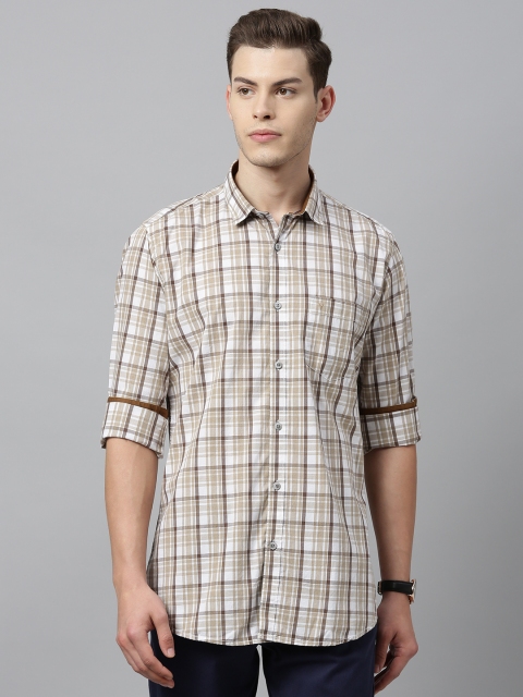 

Van Heusen Sport Men White & Brown Slim Fit Checked Casual Shirt