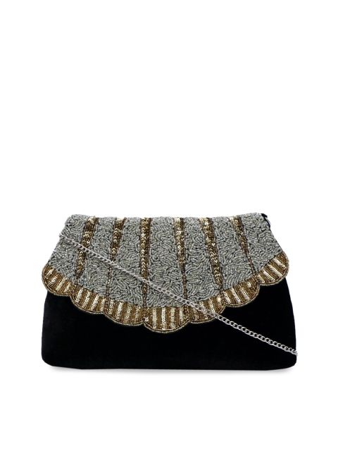 

Diwaah Silver-Toned & Black Embellished Clutch