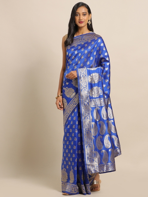 

flaher Blue & Gold-Toned Brocade Woven Design Banarasi Saree
