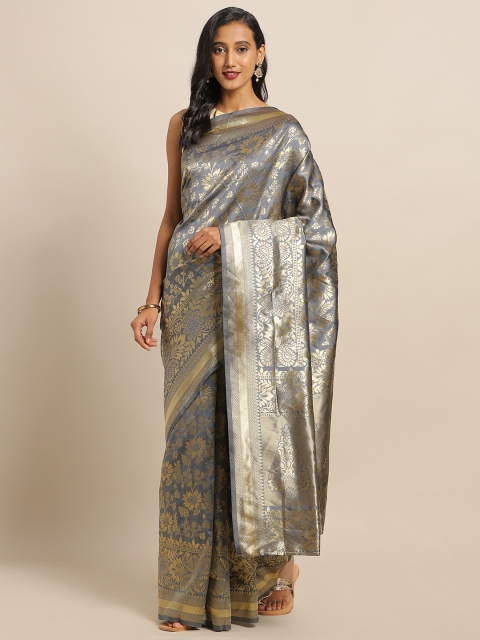 

flaher Grey & Golden Brocade Woven Design Banarasi Saree