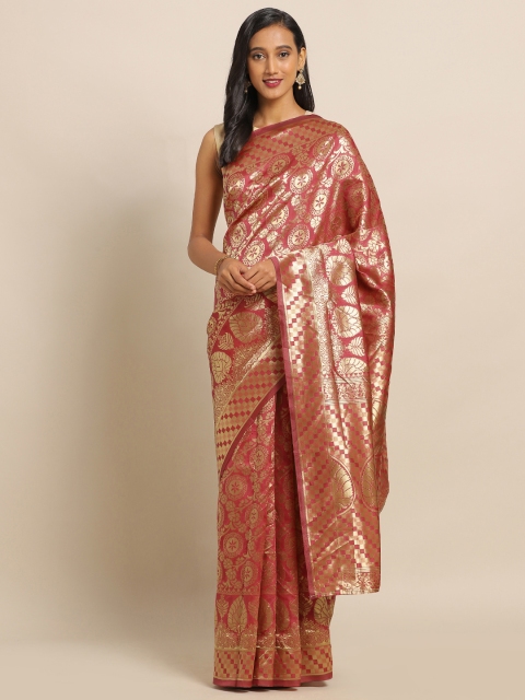 

flaher Peach-Coloured & Gold-Toned Brocade Woven Design Banarasi Saree