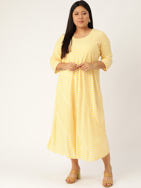 

Revolution Women Yellow & White Plus Size Striped Maxi Dress