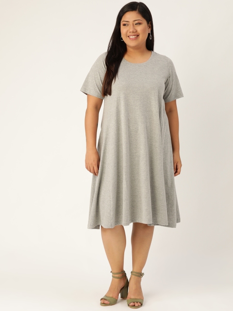 

Revolution Women Grey Melange Solid A-Line T-Shirt Dress