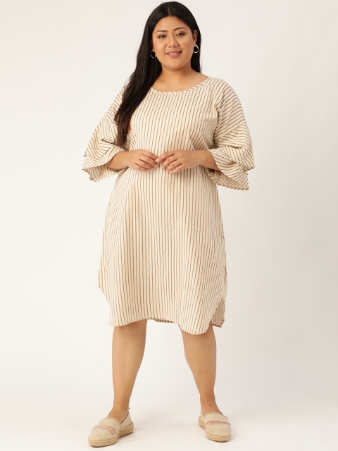 

Revolution Women Beige & Brown Plus Size Striped A-Line Dress