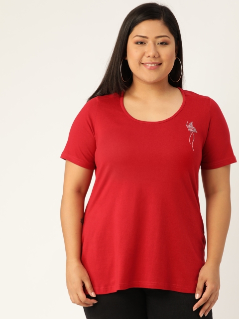 

Revolution Women Maroon Solid Round Neck Plus Size Pure Cotton T-shirt