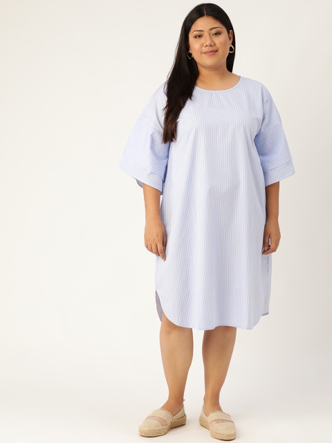 

Revolution Women Blue & White Striped Plus Size A-Line Dress
