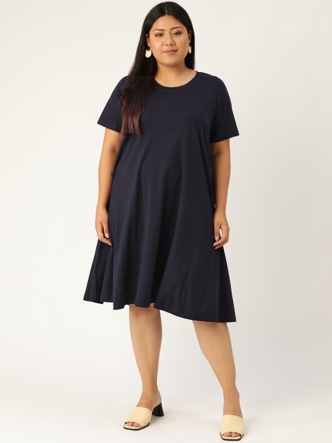 

Revolution Women Navy Blue Solid Plus Size A-Line T-Shirt Dress