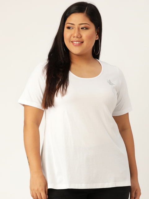 

Revolution Women White Solid Round Neck Plus Size Pure Cotton T-shirt
