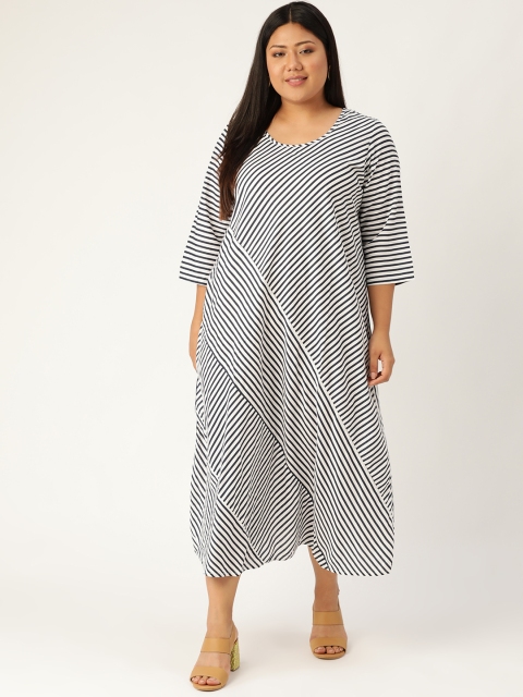 

Revolution Women Navy Blue & White Plus Size Striped Maxi Dress