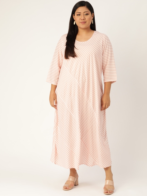 

Revolution Women Peach-Coloured & White Plus Size Striped Maxi Dress